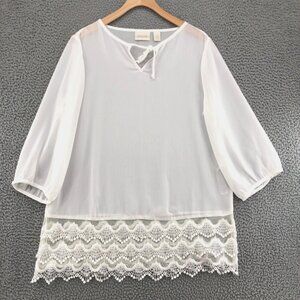 Chicos Top Womens 1 US Medium Juliet White Sheer Peasant Lace Tunic Blouse Boho